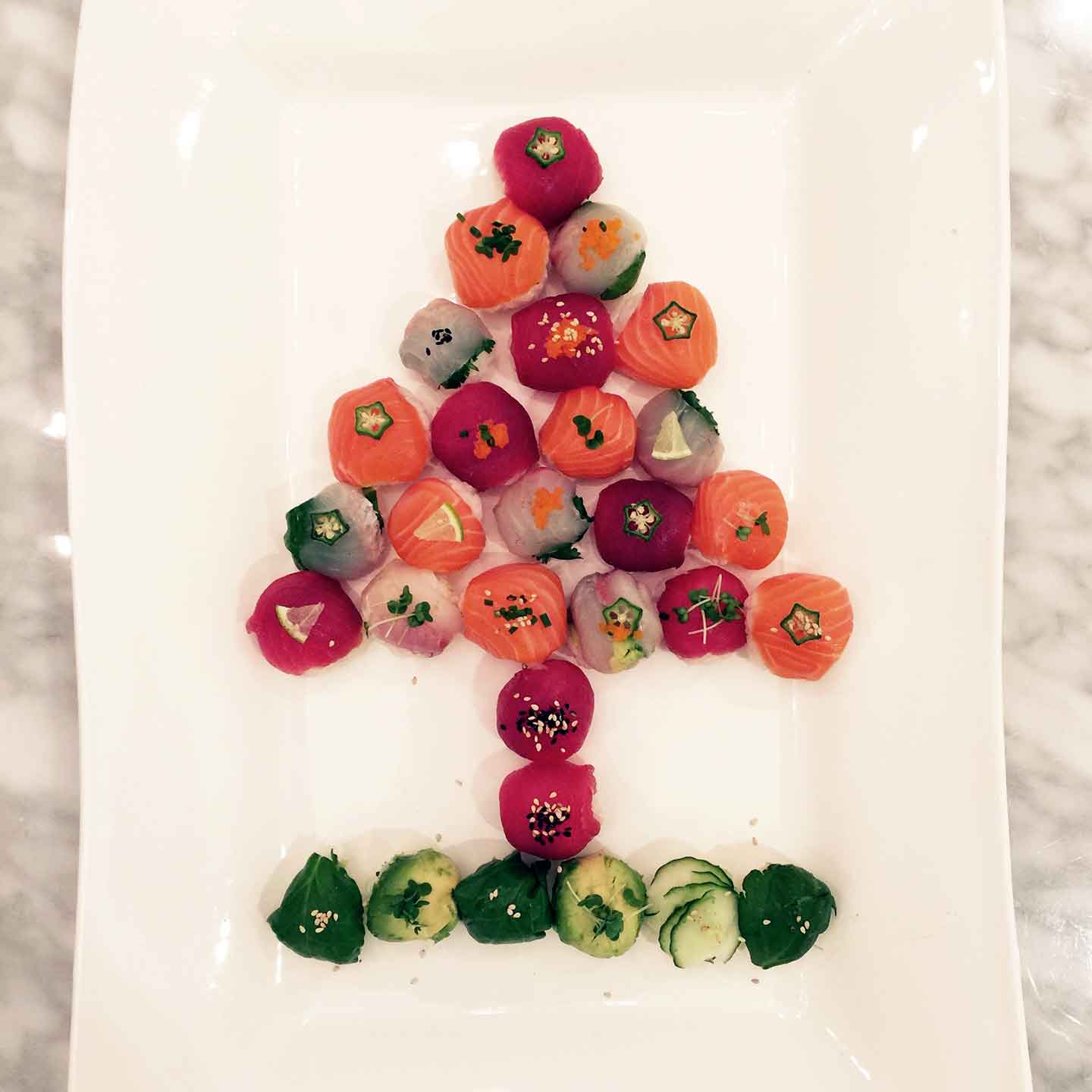 temari canapes as christmas tree